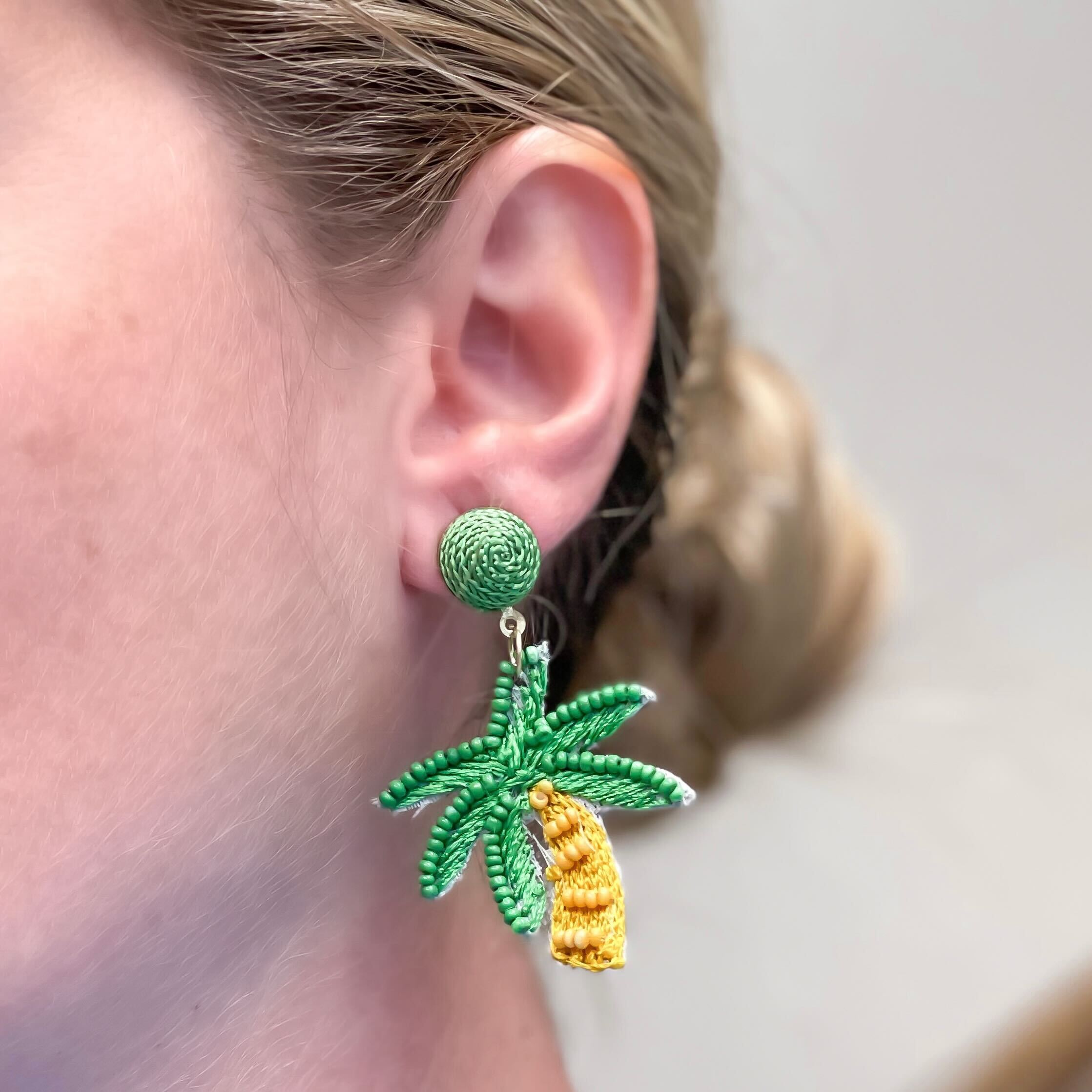 Beachy Palm Tree Beaded Dangle Earrings