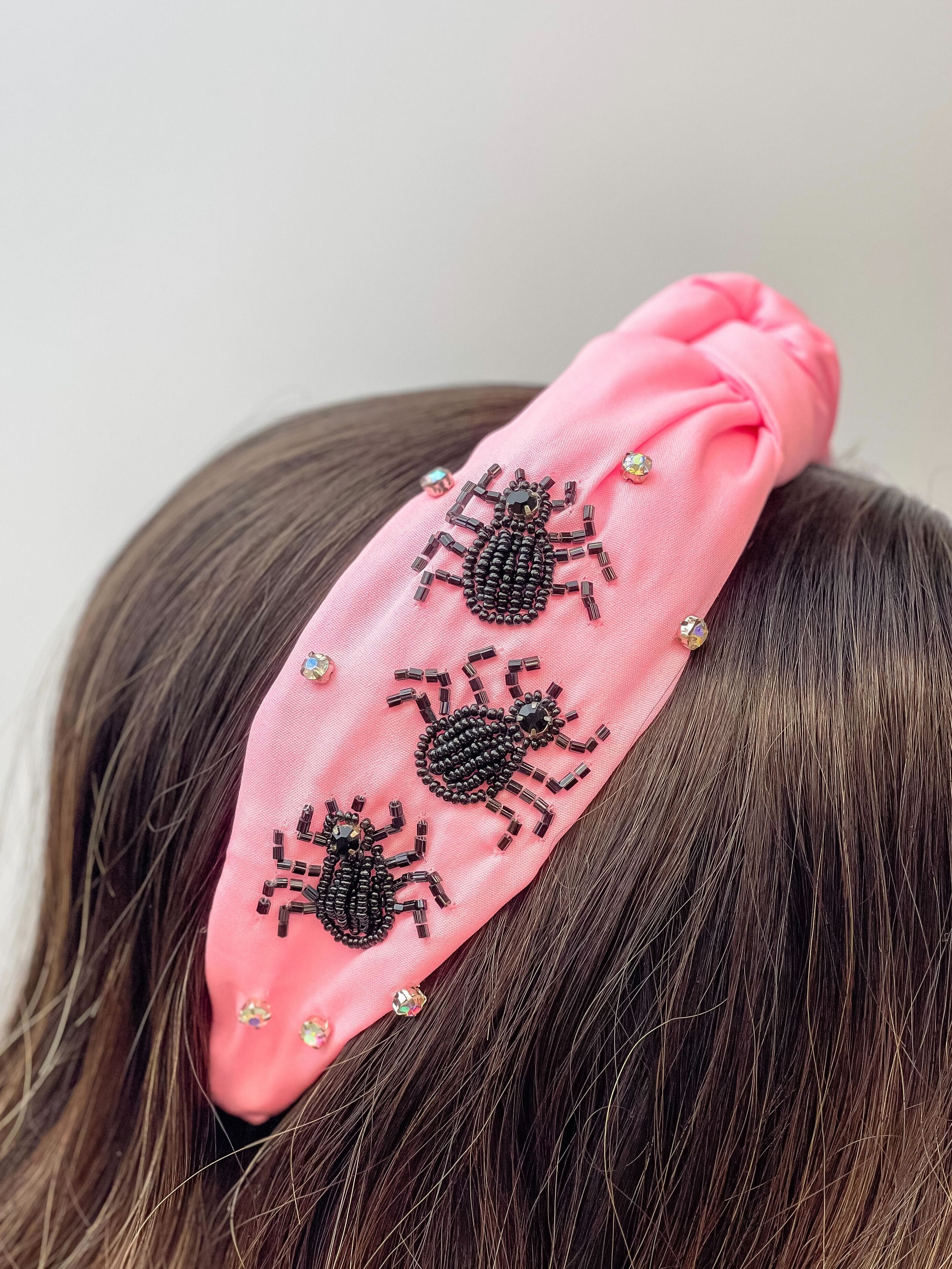 Beaded Spider Top Knot Headband - Pink