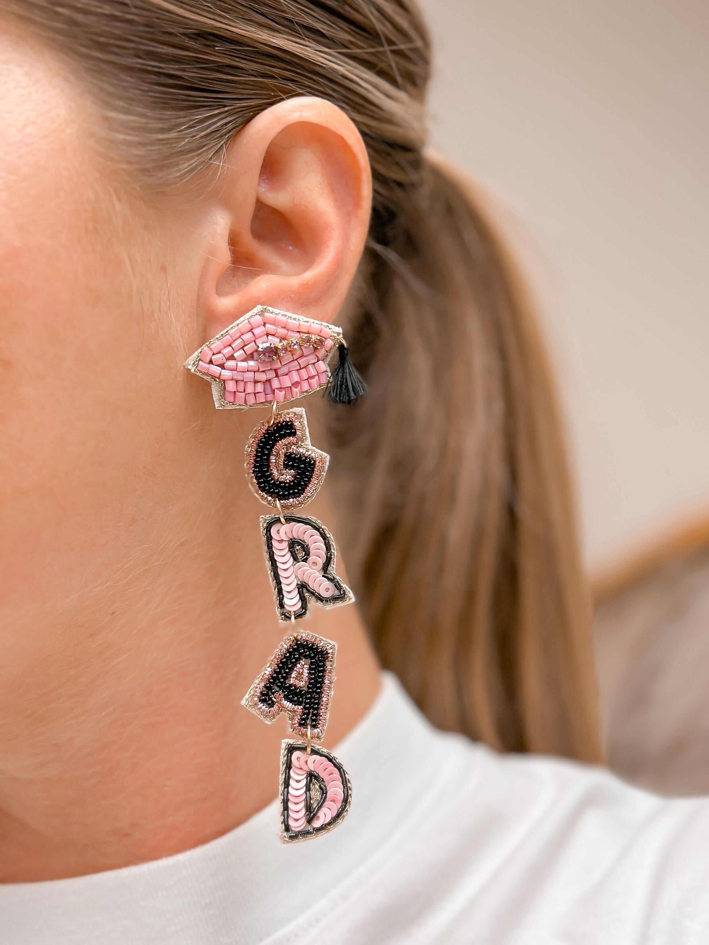 Beaded 'Grad' Dangle Earrings - Pink