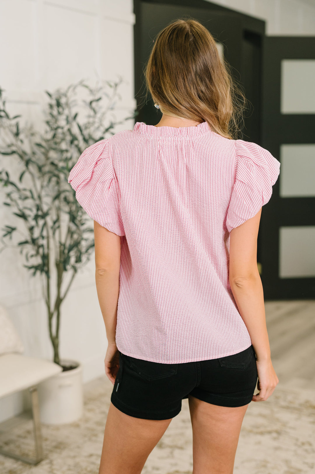 Beauty & Brains Textured Split Neck Blouse - 7/7