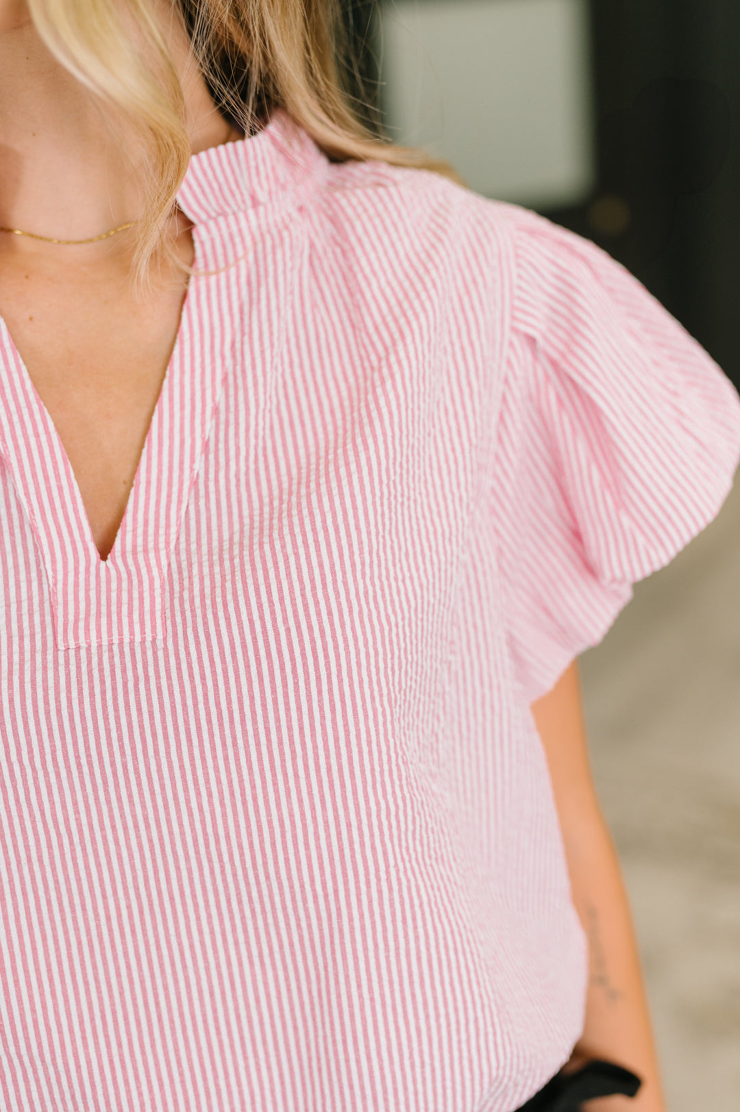 Beauty & Brains Textured Split Neck Blouse - 7/7