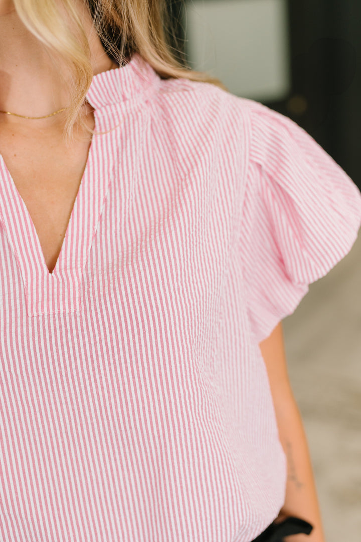 Beauty & Brains Textured Split Neck Blouse - 7/7