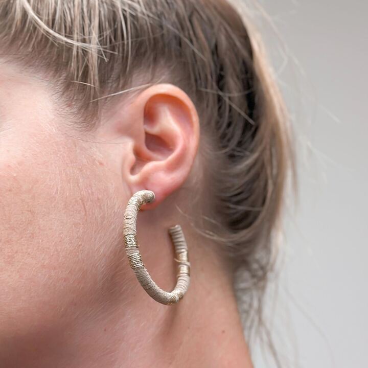 Metallic Suede Hoop Earrings - Taupe