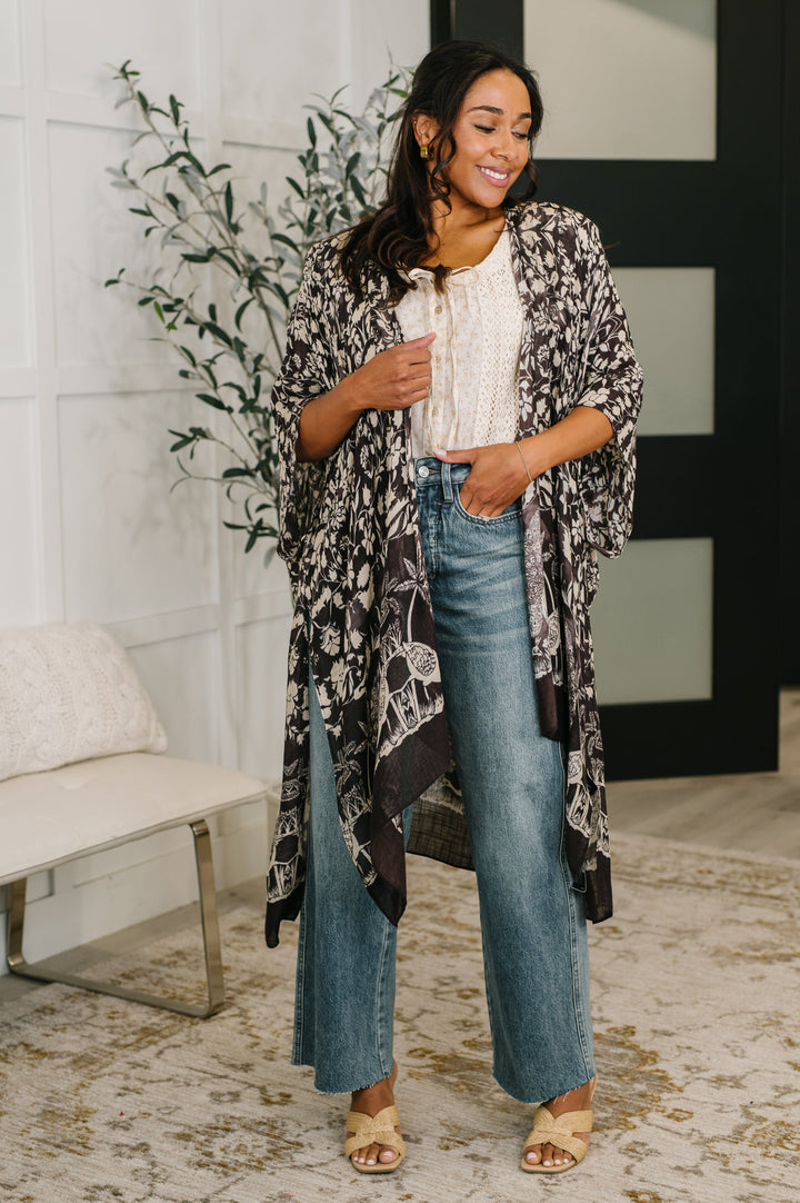 Bella Vida Open Front Floral Print Kimono - 5/4
