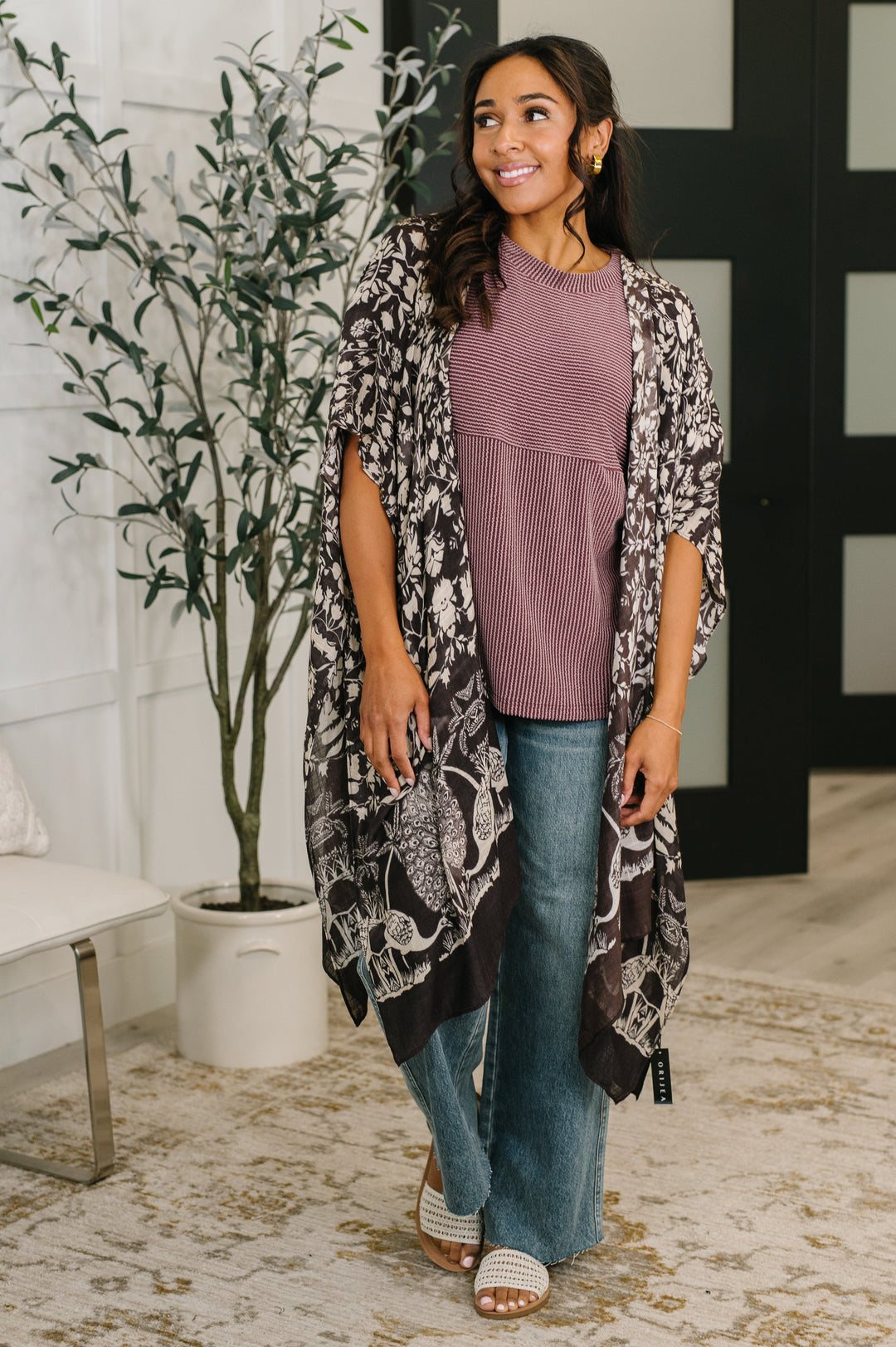 Bella Vida Open Front Floral Print Kimono - 5/4