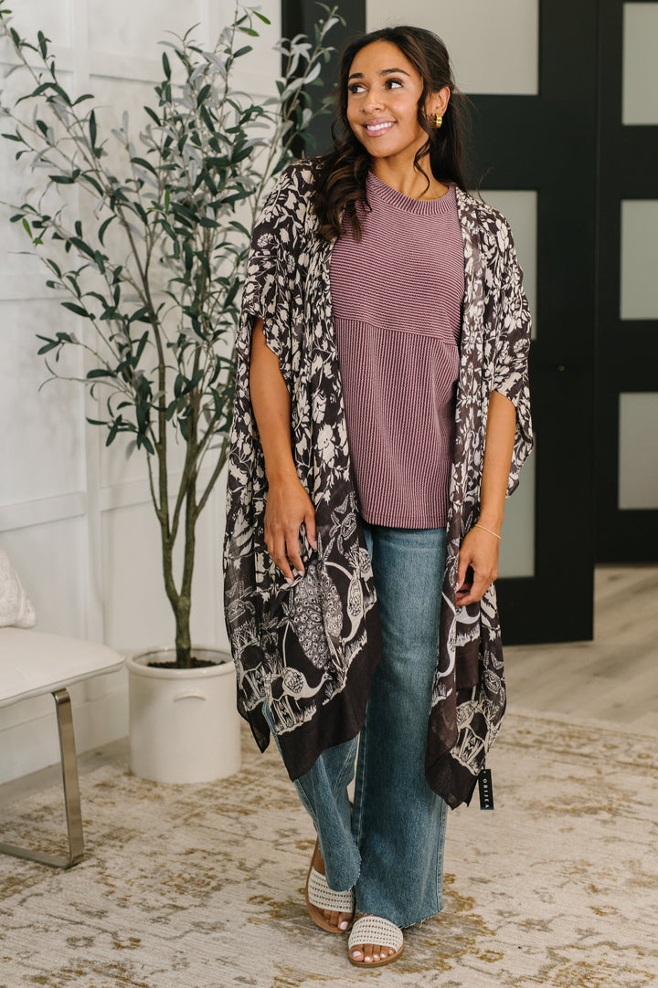Bella Vida Open Front Floral Print Kimono - 5/4