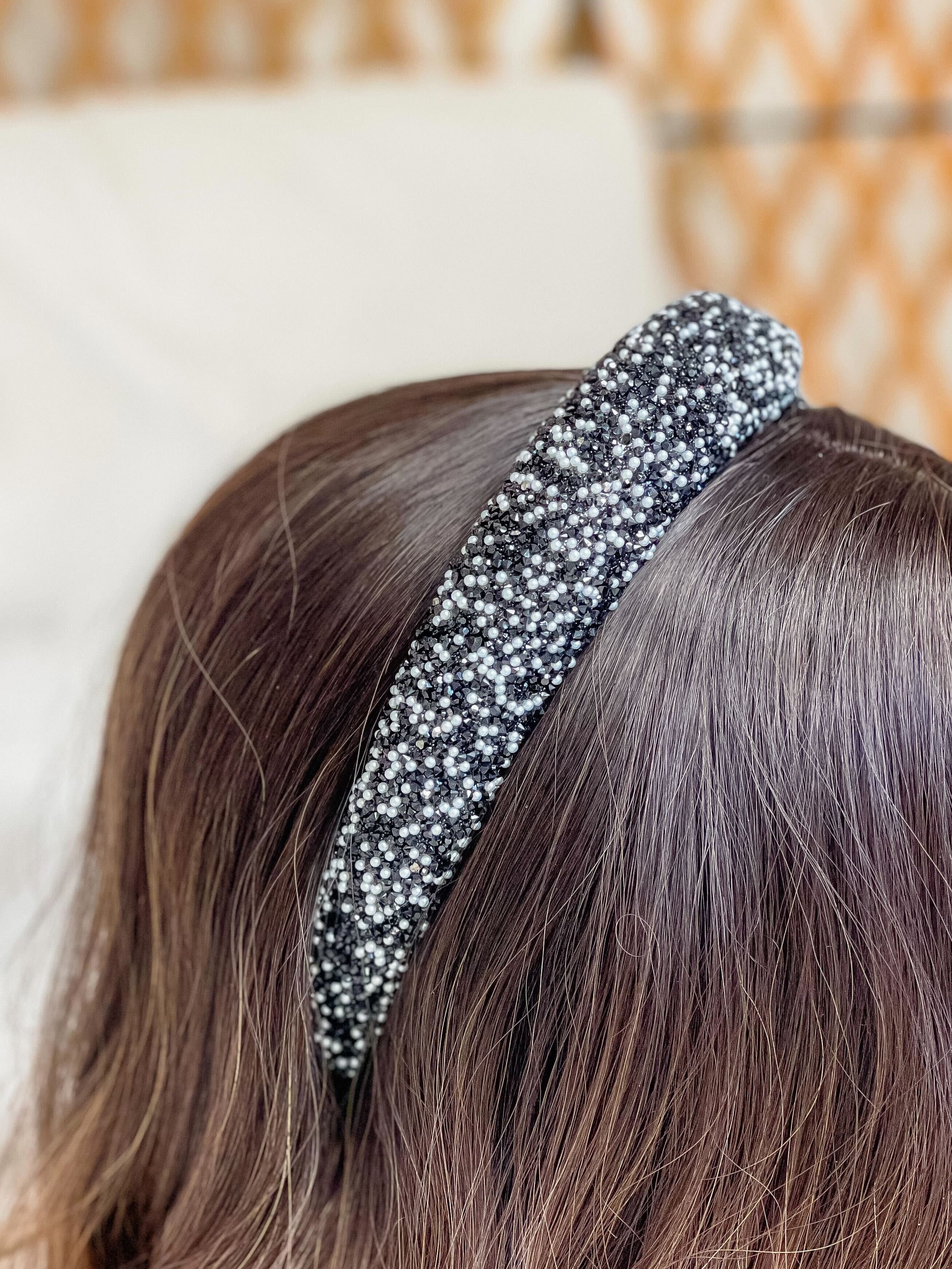 Sparkling Rhinestone Padded Headband - Black