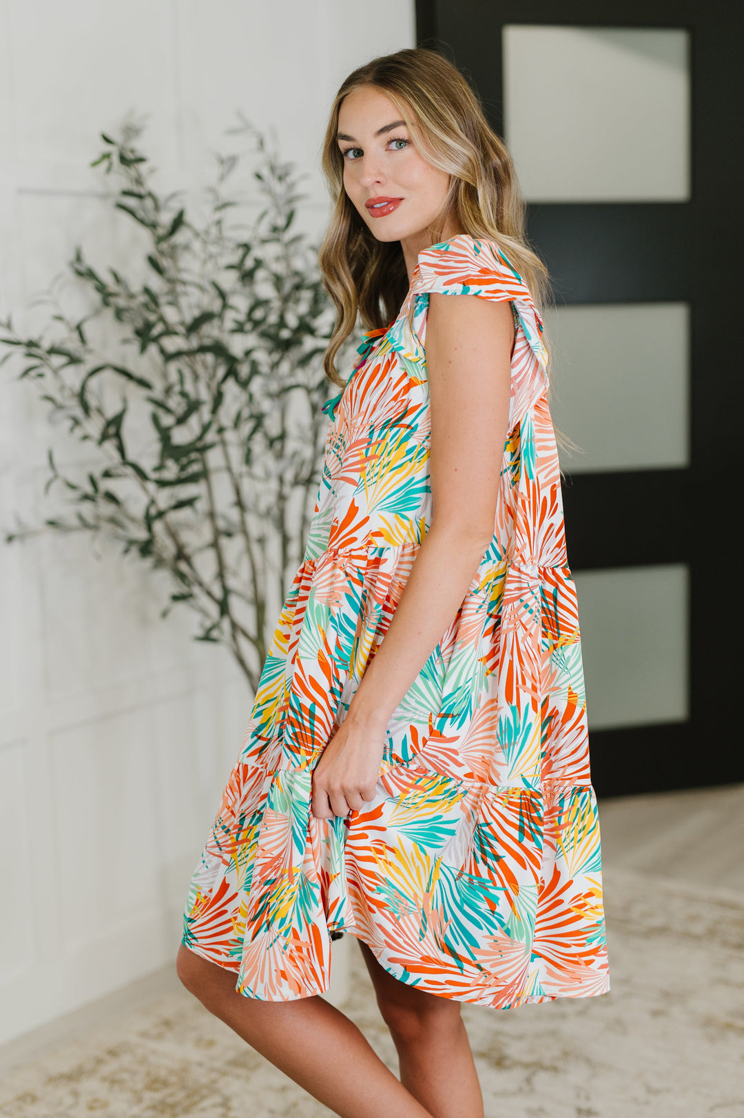 Bless Your Love Tiered Dress in Ivory, Orange and Mint - 6/18