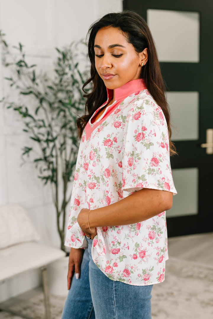 Blooming Season Split Neck Floral Blouse - 6/26