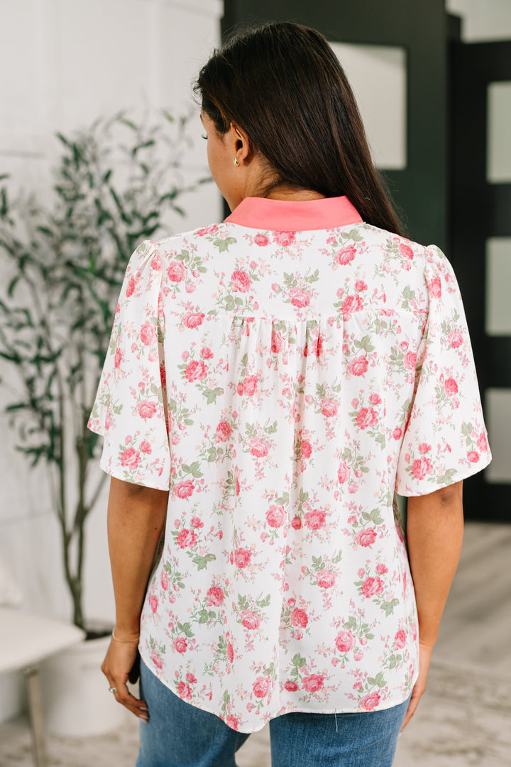 Blooming Season Split Neck Floral Blouse - 6/26
