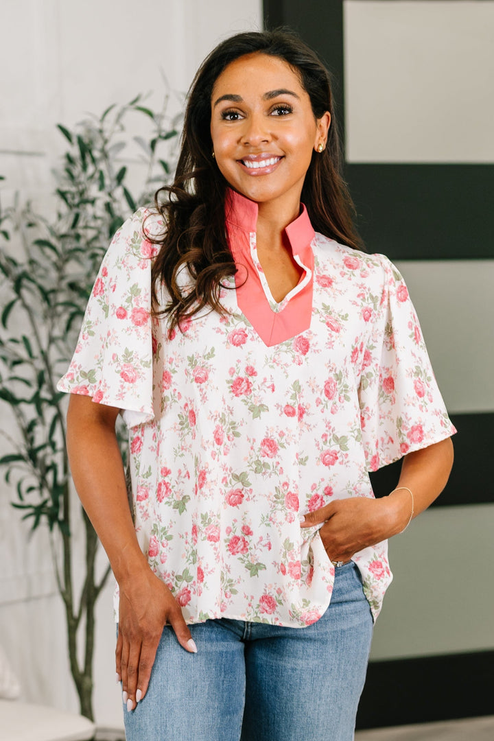 Blooming Season Split Neck Floral Blouse - 6/26