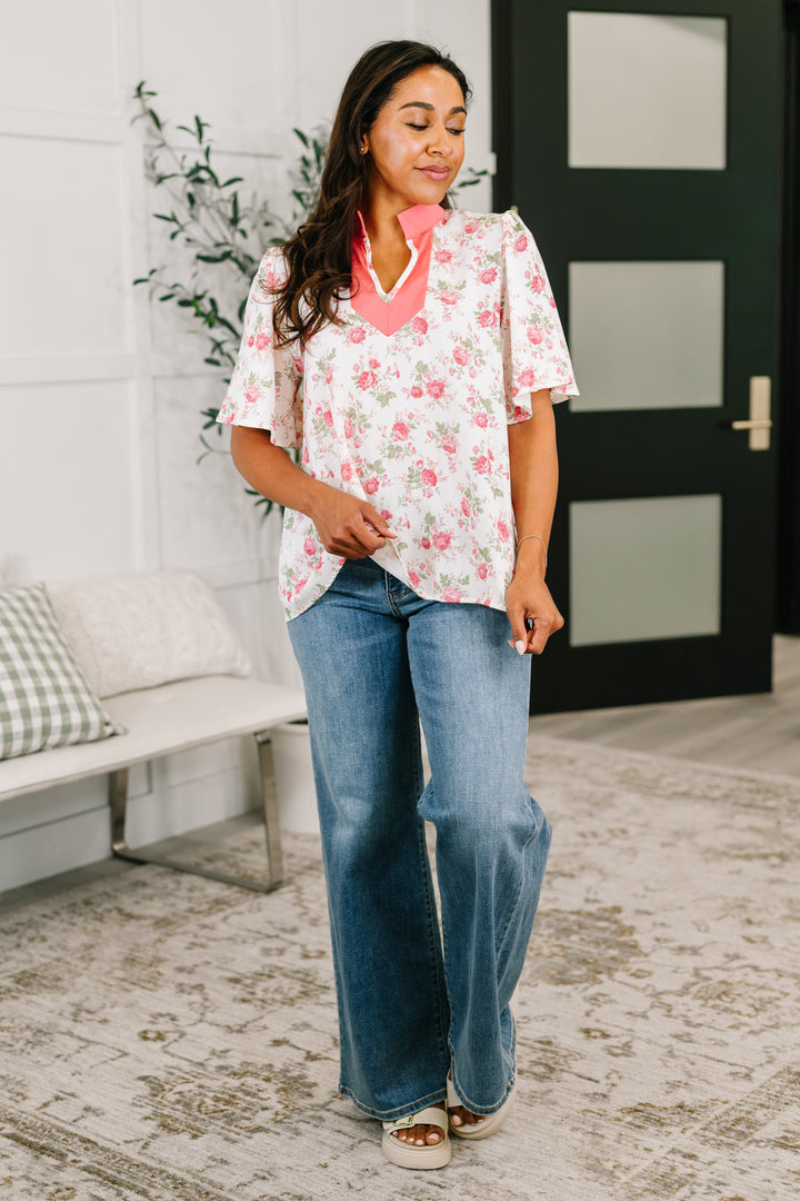 Blooming Season Split Neck Floral Blouse - 6/26