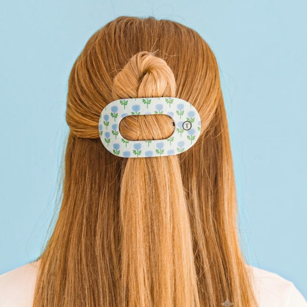Medium Teleties Flat Oval Clip - Blue Marigold