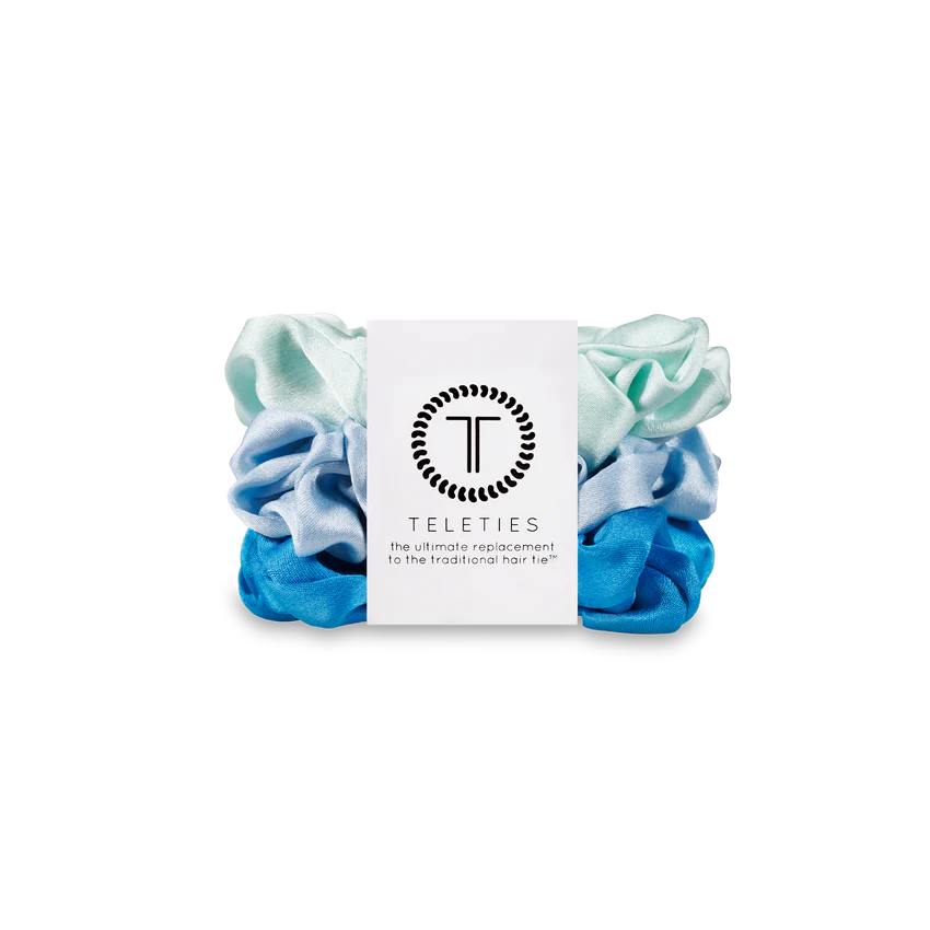 Teleties Silk Scrunchies - Small Band Pack of 3 - Blue My Mind