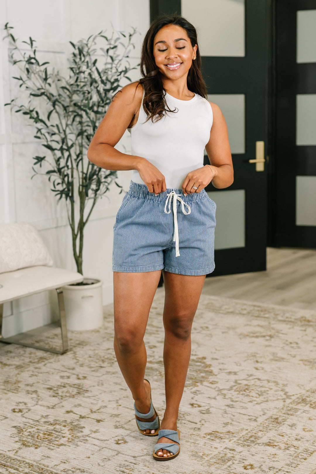 Boardwalk Talks Drawstring Shorts in Dark Blue - 6/26