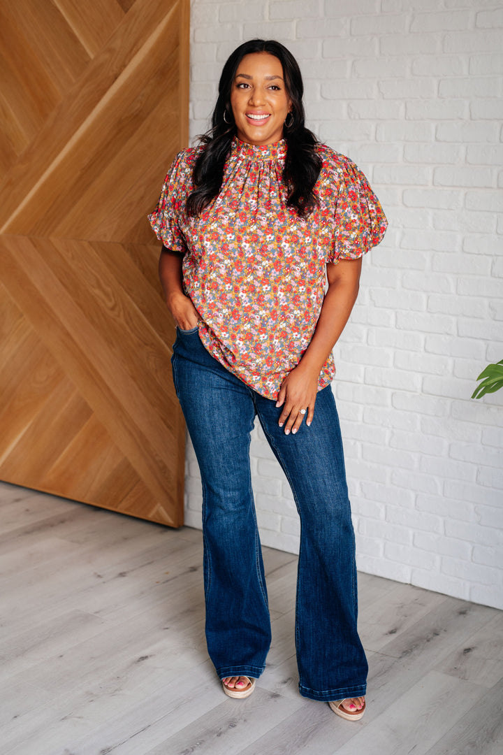 Bohemian Moment Floral Mock Neck Blouse - 6/22