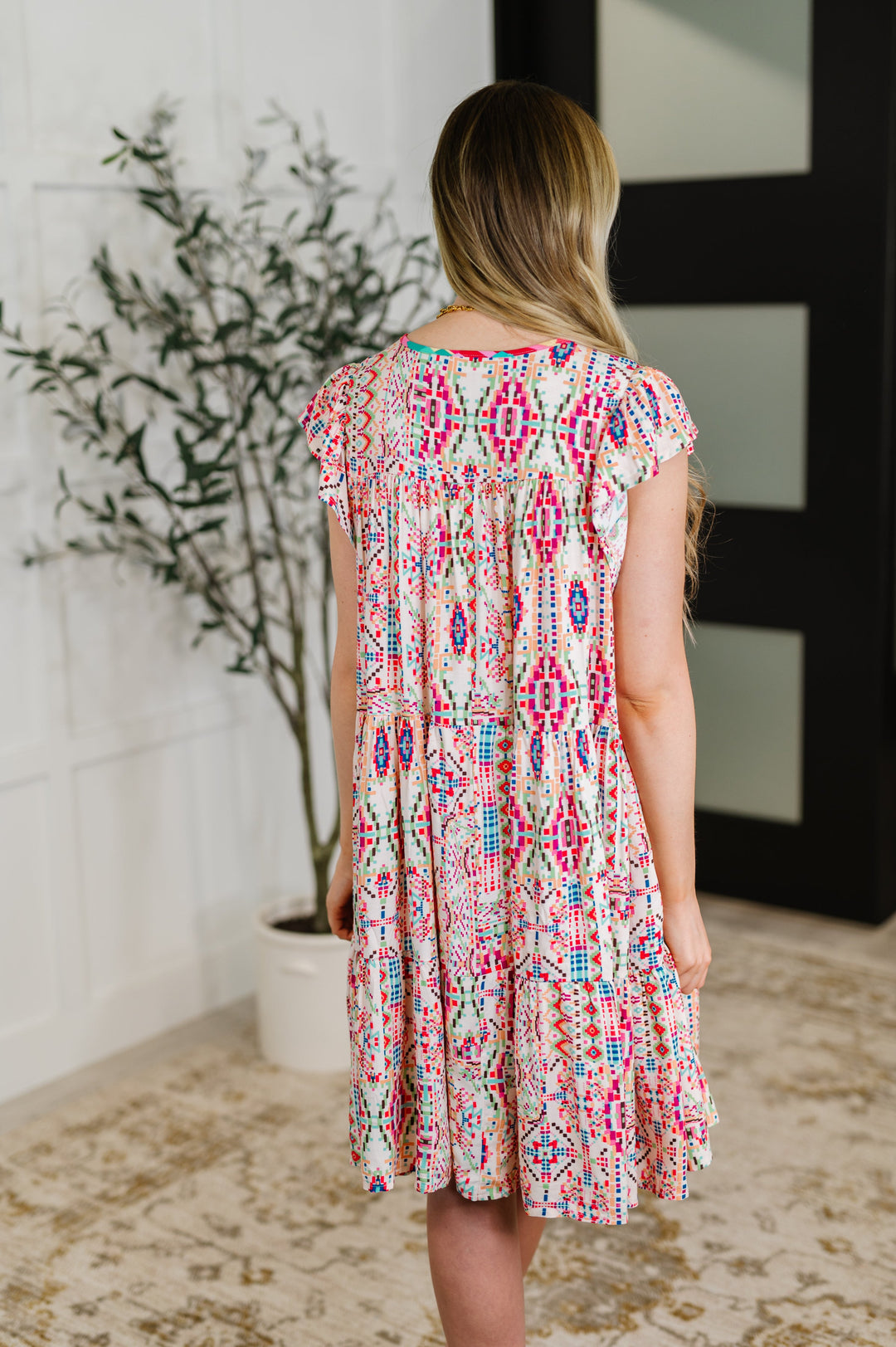 Boho and Behold Flutter Sleeve Dress in Blush/Fuchsia/Mint - 6/22