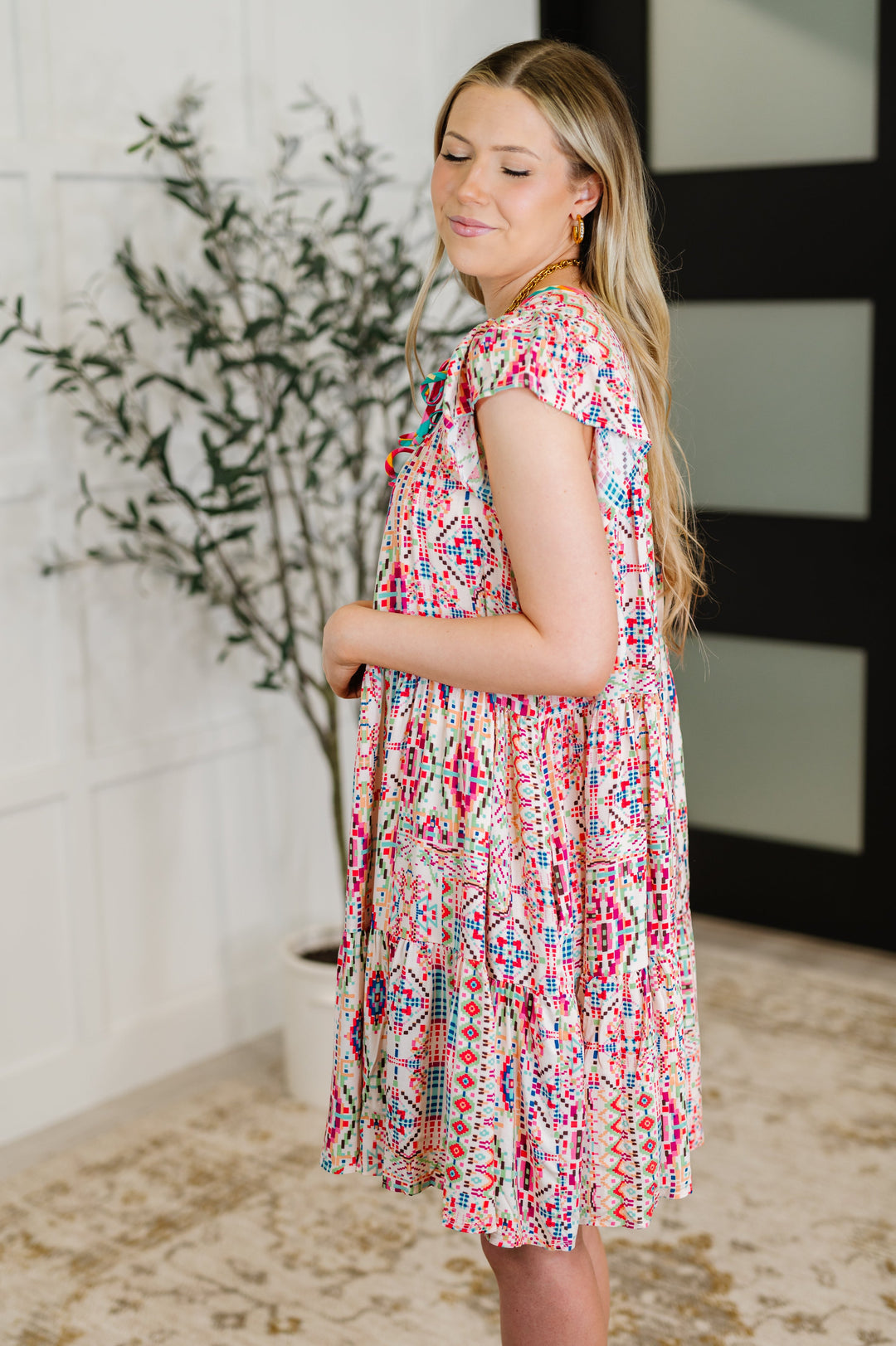 Boho and Behold Flutter Sleeve Dress in Blush/Fuchsia/Mint - 6/22
