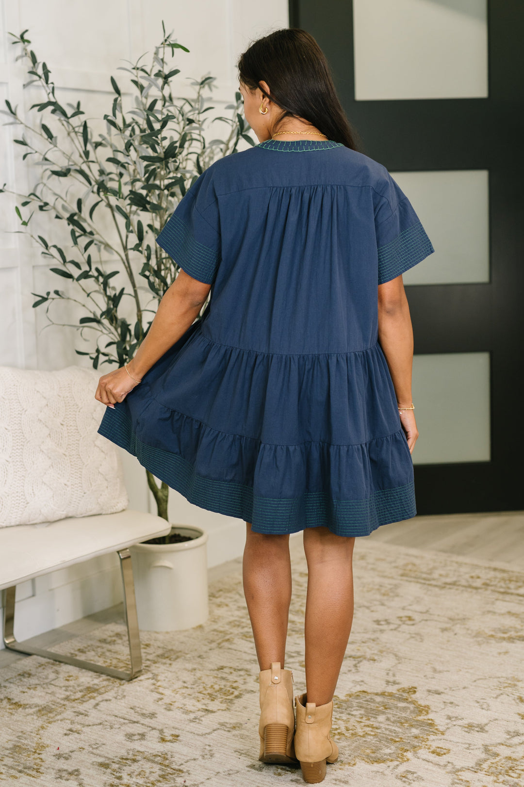 Boot Scootin' Boogie Tiered Dress in Navy - 7/9