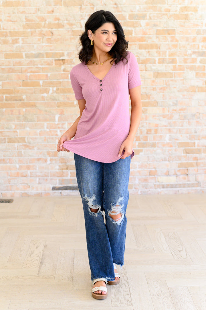 Born and Raised V-Neck Ribbed Top - 5/18