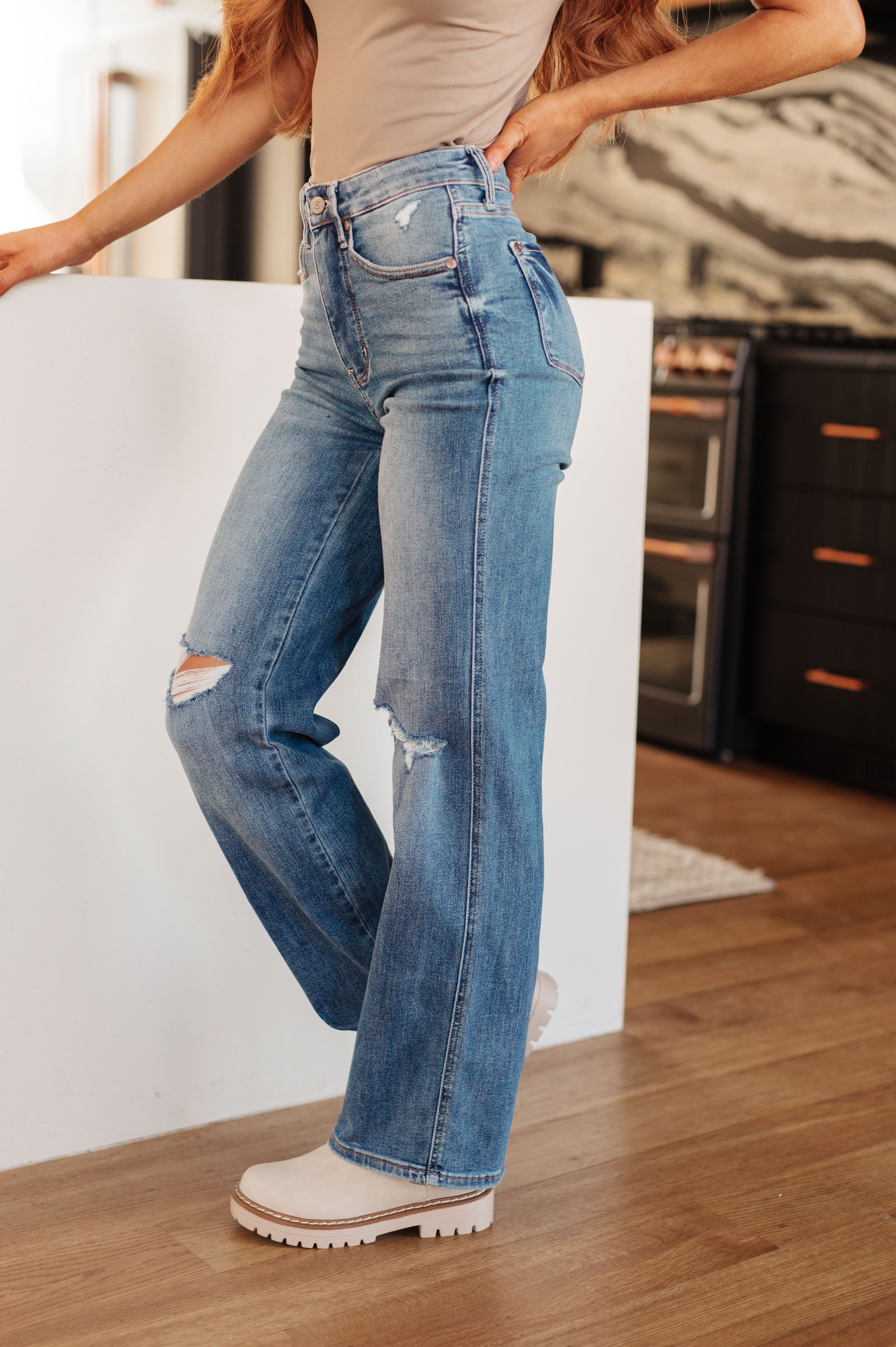 Bree High Rise Control Top Distressed Straight Jeans by Judy Blue