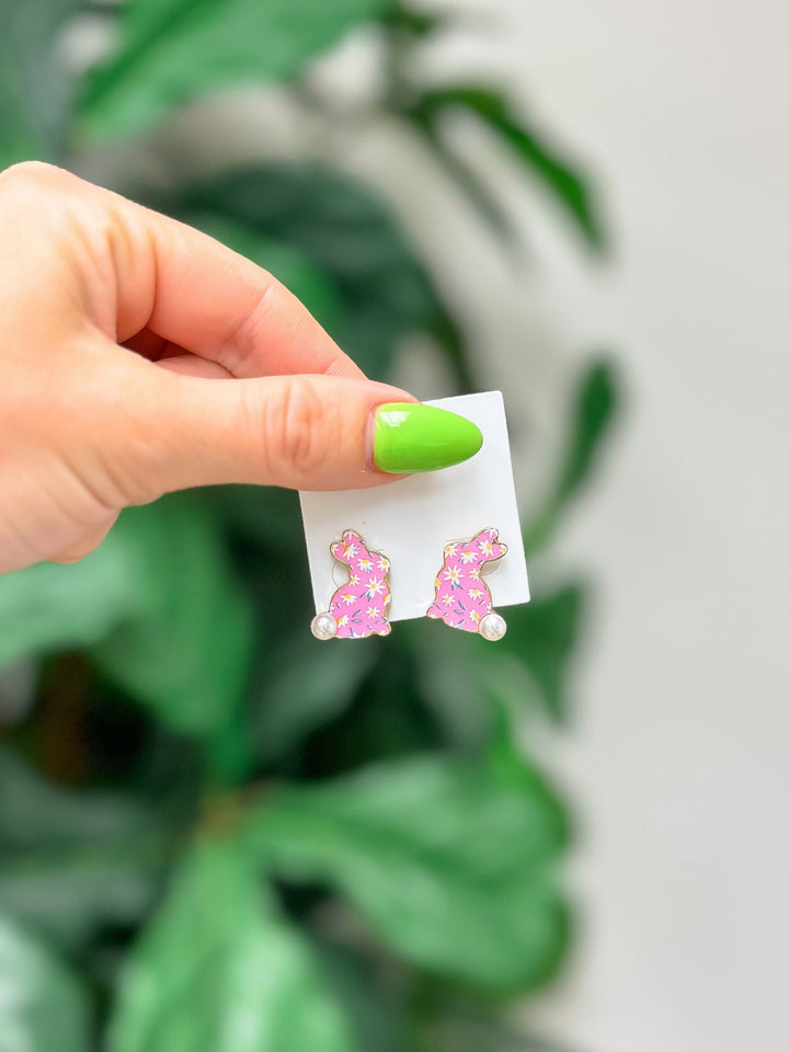 Floral Pearl Bunny Stud Earrings