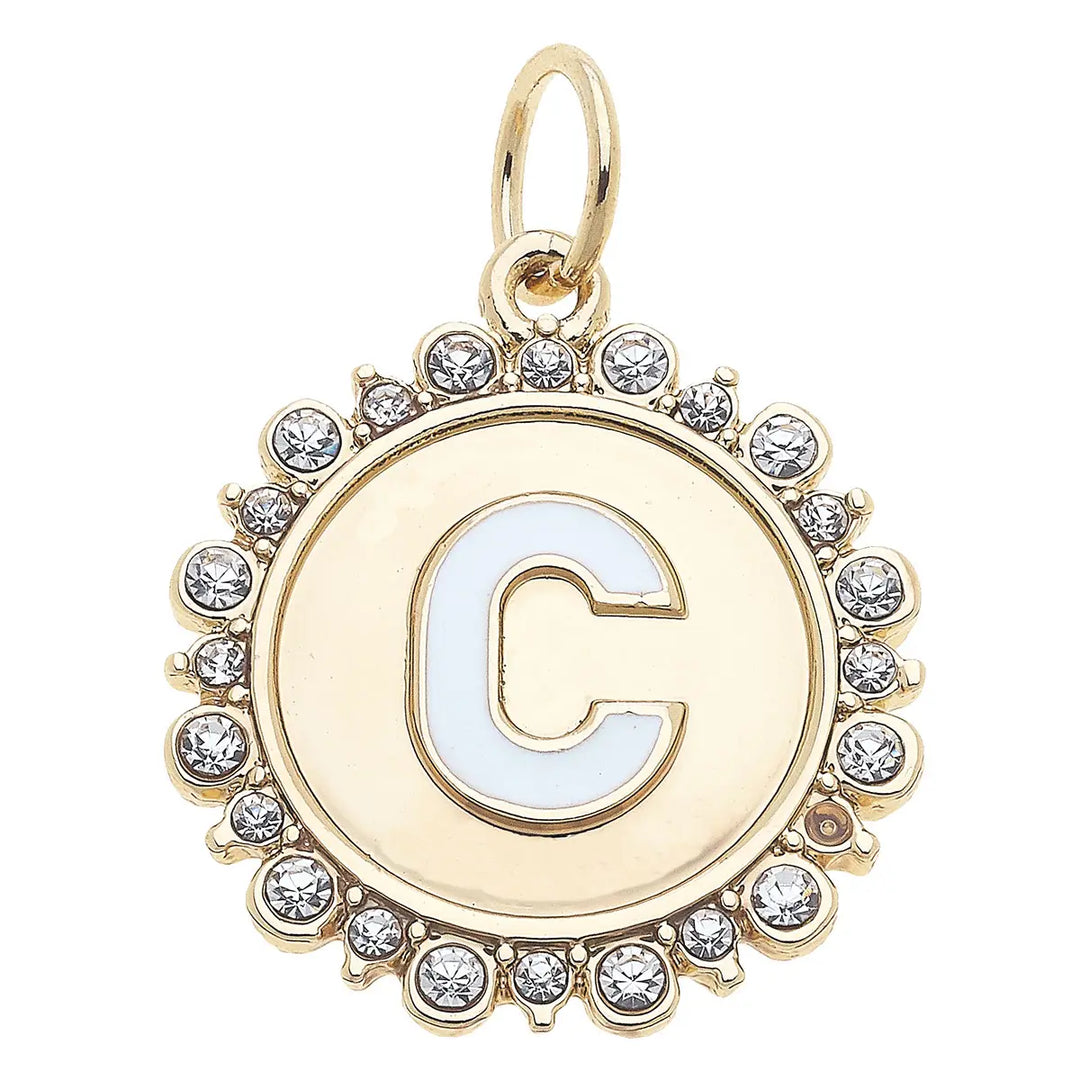 Rhinestone Initial Letter Disc Charm in Shiny Gold By Canvas