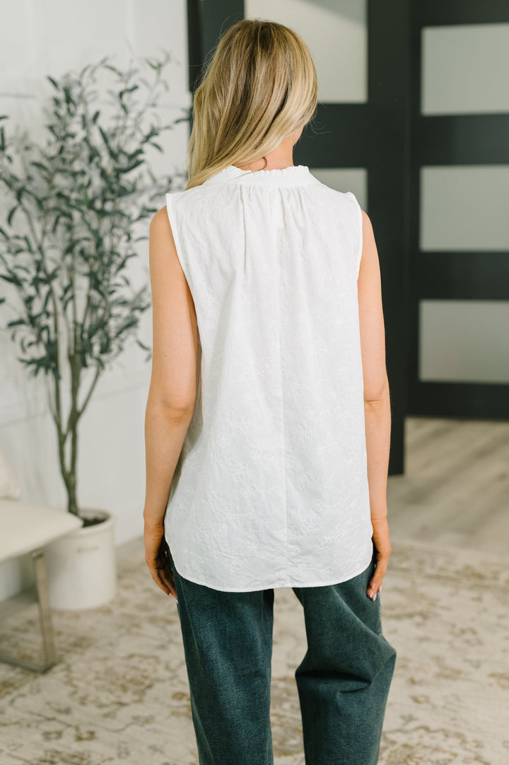 Camellia Split Neck Embroidered Tank in Off White - 7/14