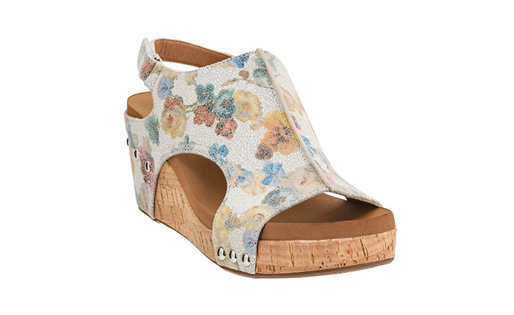 Carley Wedges - Putty Washed Flower by Corkys
