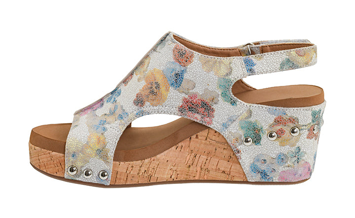 Carley Wedges - Putty Washed Flower by Corkys