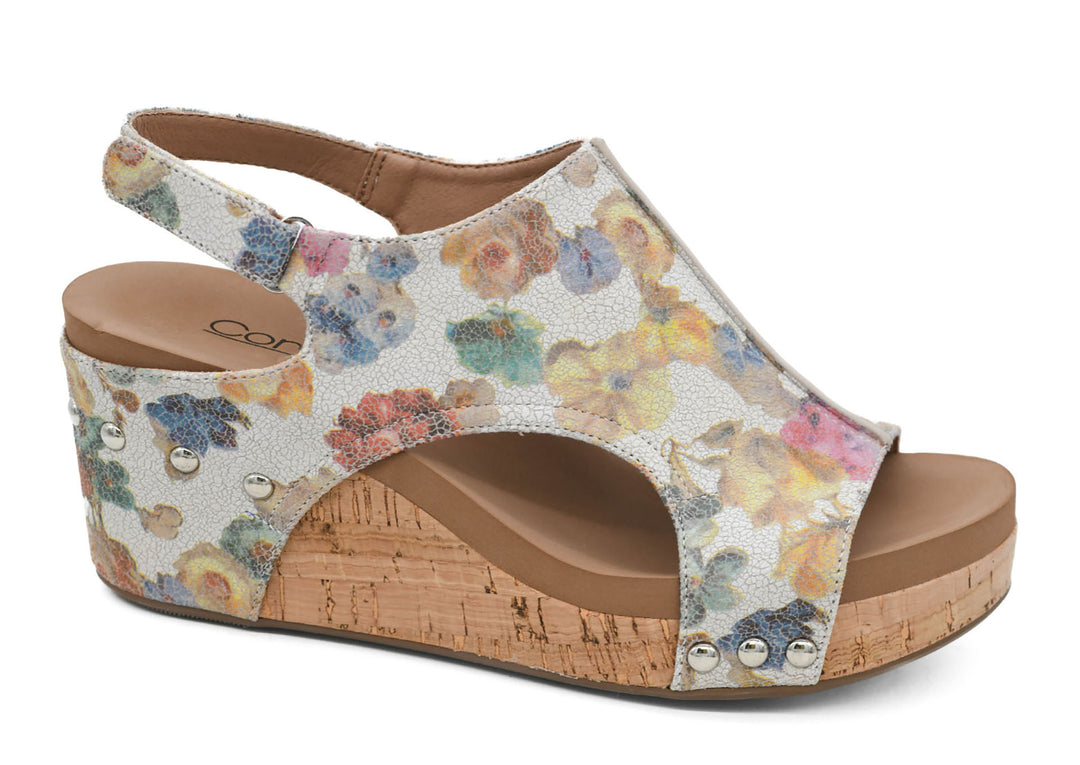 Carley Wedges - Putty Washed Flower by Corkys