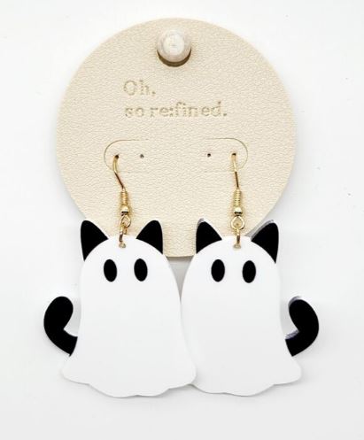 Cat Ghost Halloween Dangle Earrings