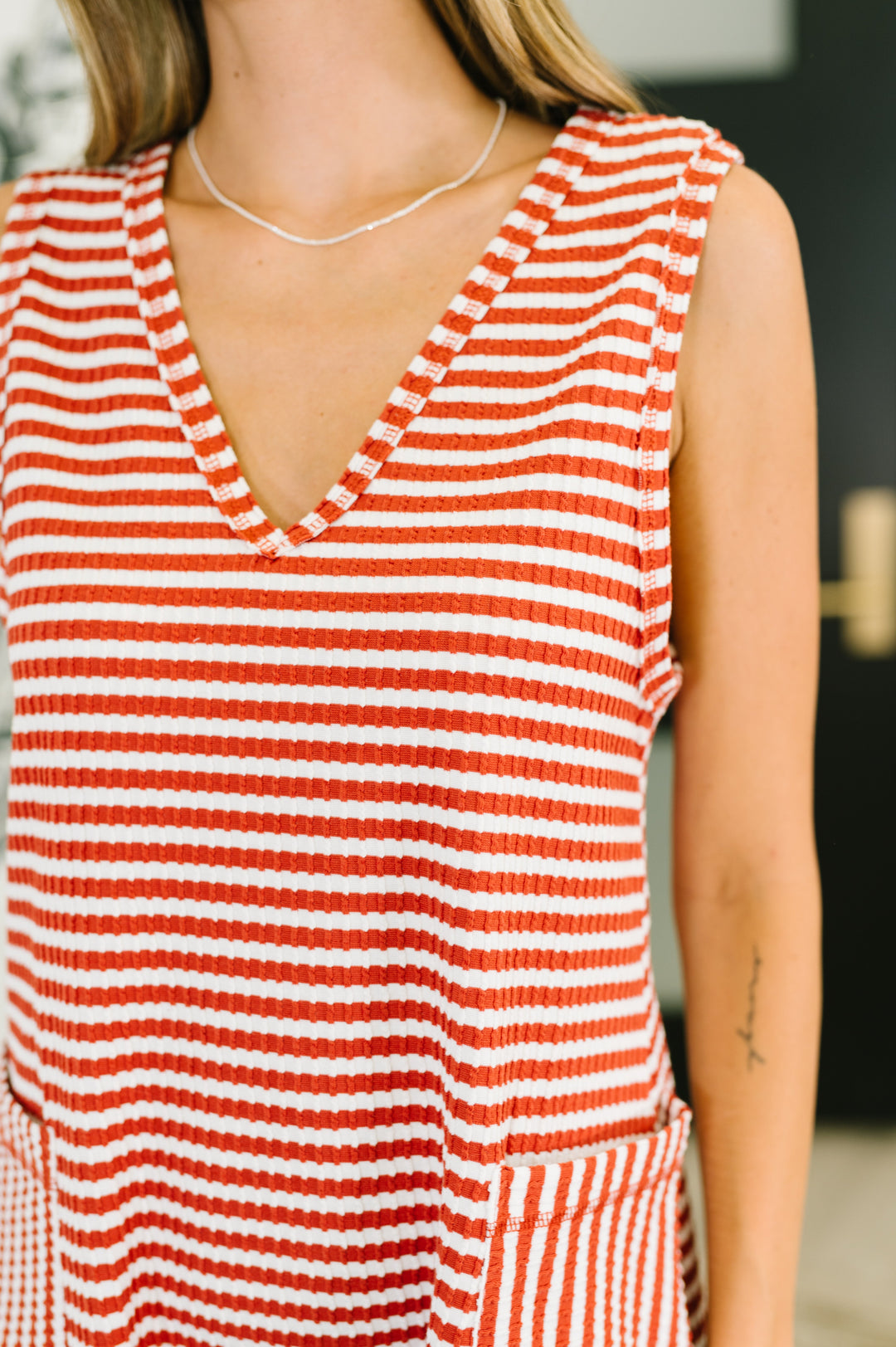 Caught You Staring Ribbed Knit Romper in Rust - 5/28