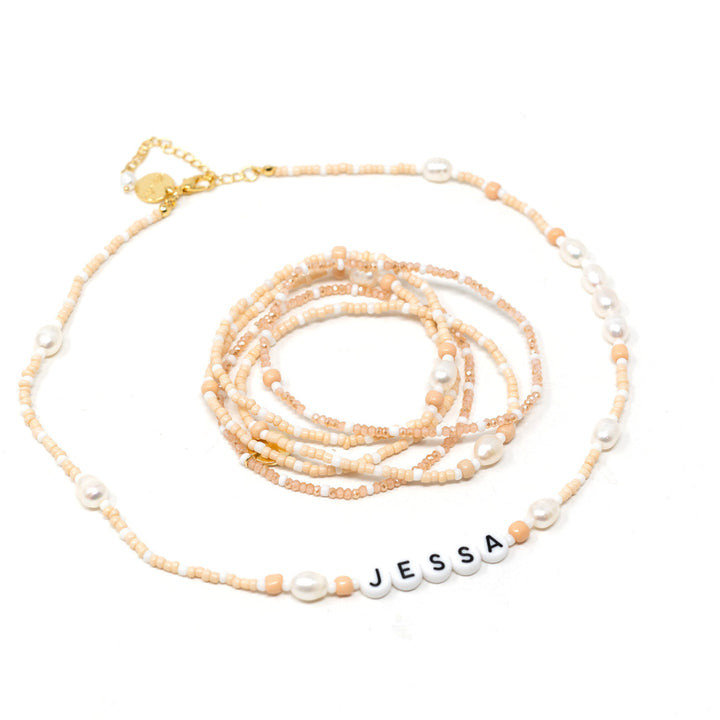 Customized Champagne and Pearls Beaded Necklace by the Sis Kiss (Ships in 4 Weeks)