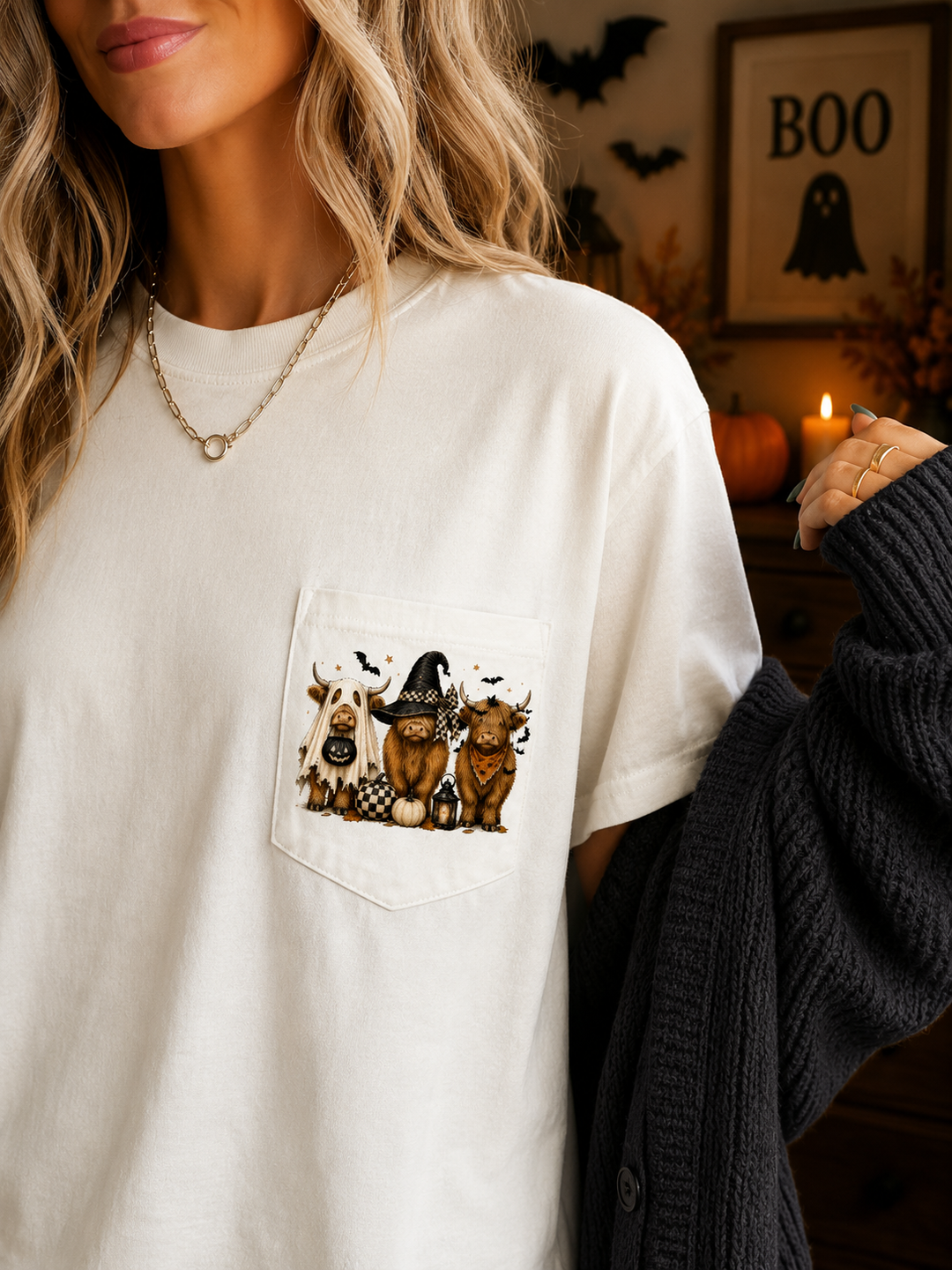 by PrepO: Halloween Highland Cow Pocket Tee by Prep Obsessed (Ships in 1-2 Weeks)