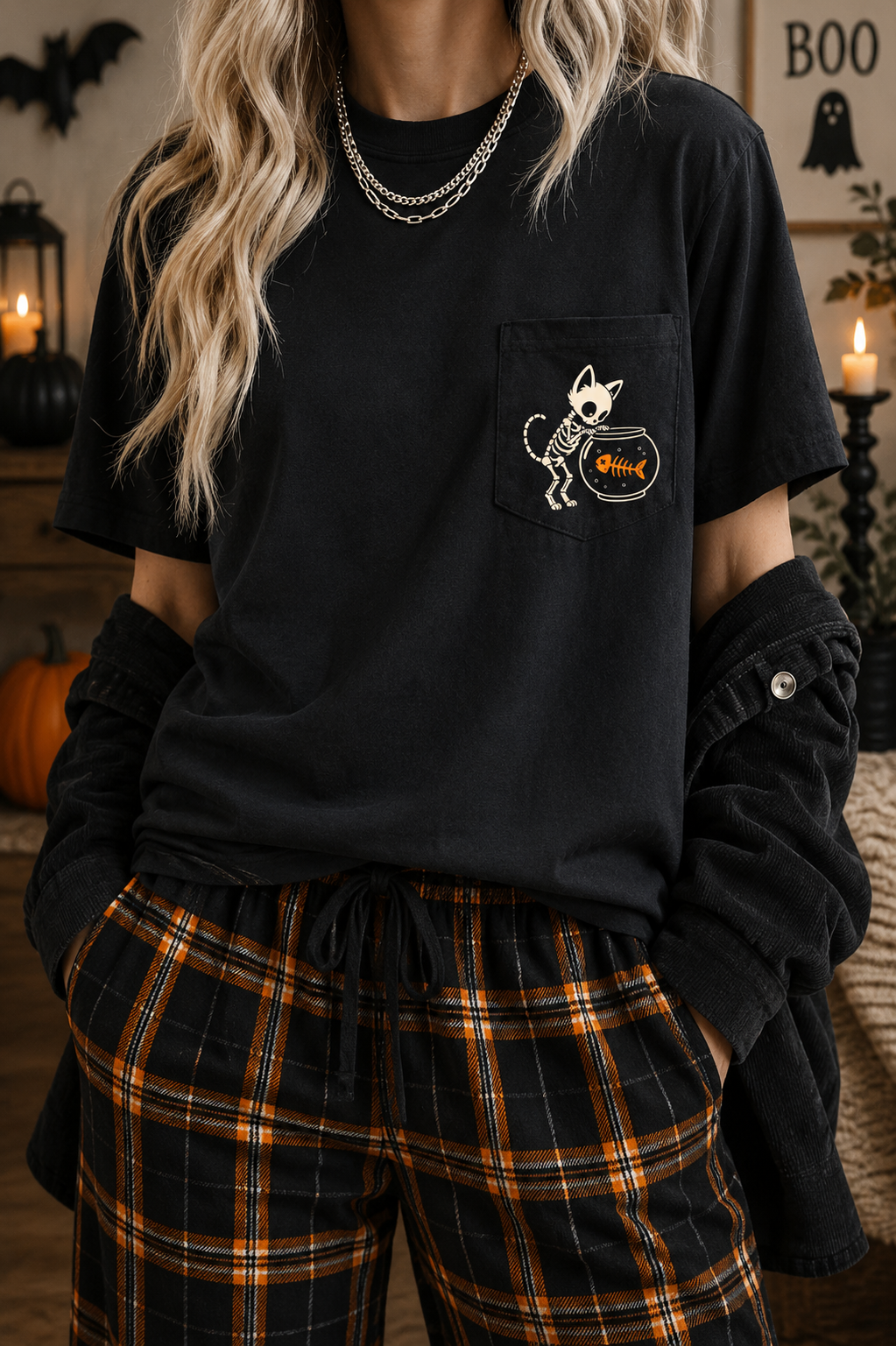 by PrepO: Skeleton Cat Pocket Tee by Prep Obsessed (Ships in 1-2 Weeks)