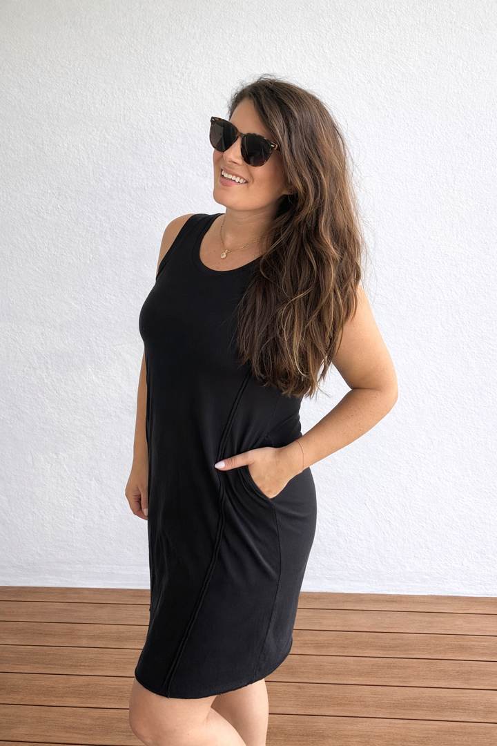 Raw Edge Cotton Tank Dress - Black by Yelete
