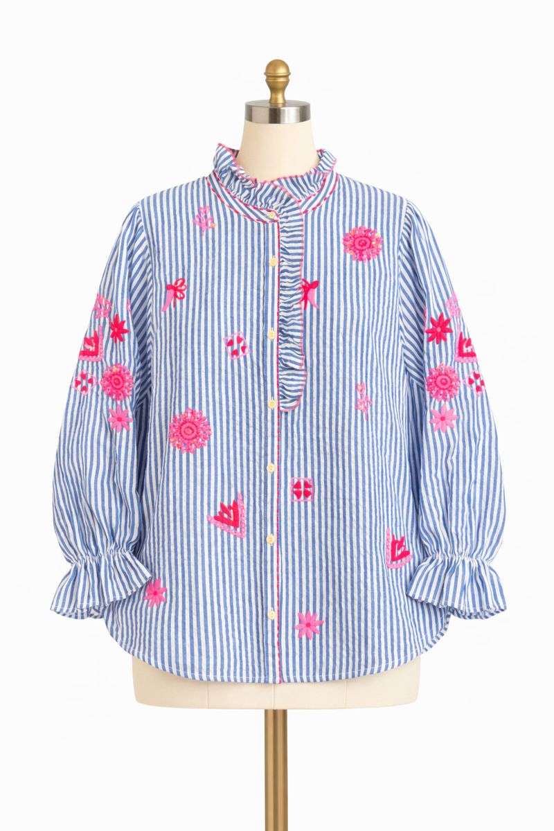 Seersucker Ruffled Collar Top by POL