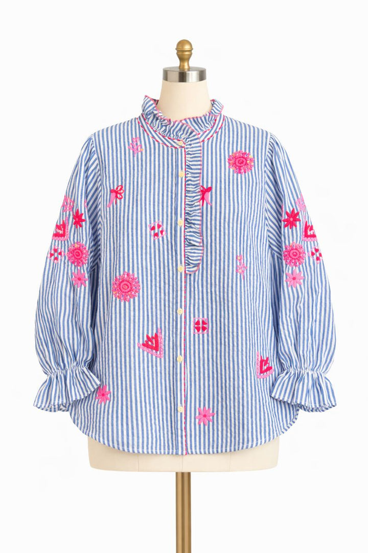 Seersucker Ruffled Collar Top by POL