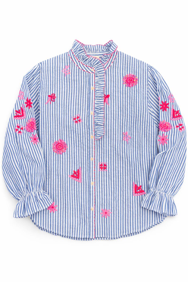 Seersucker Ruffled Collar Top by POL