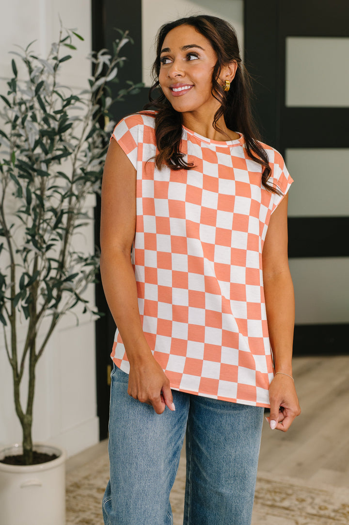 Check Hers Round Neck Top in Orange - 4/14