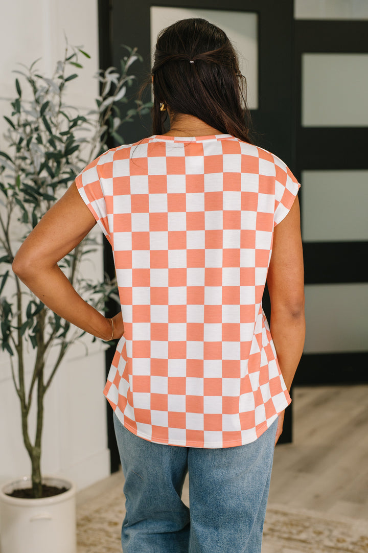 Check Hers Round Neck Top in Orange - 4/14