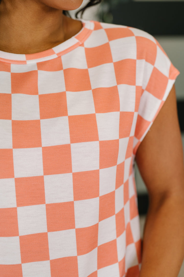 Check Hers Round Neck Top in Orange - 4/14
