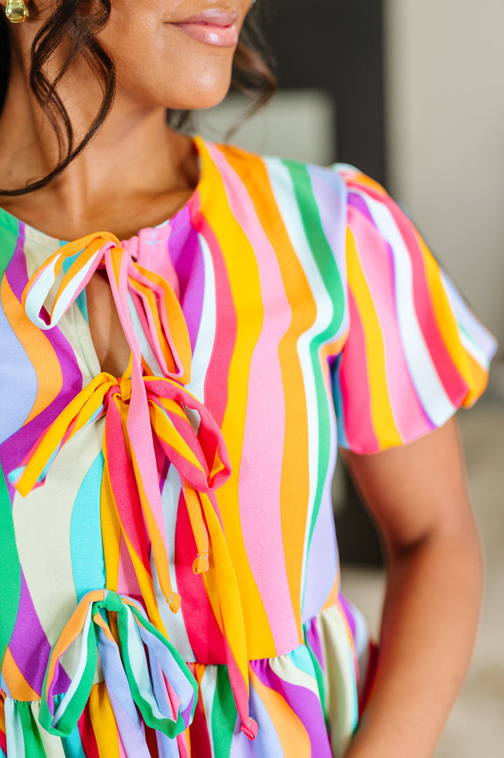 Chromatide Puff Sleeve Blouse in Mint/Orange - 5/7