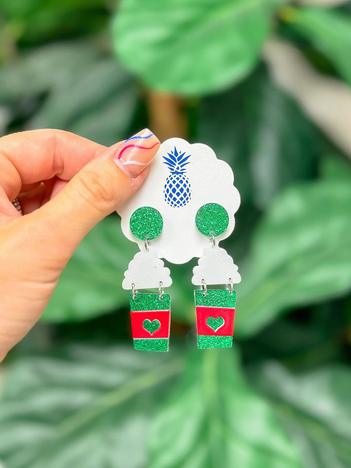 Acrylic Hot Cocoa Dangle Earrings - Green