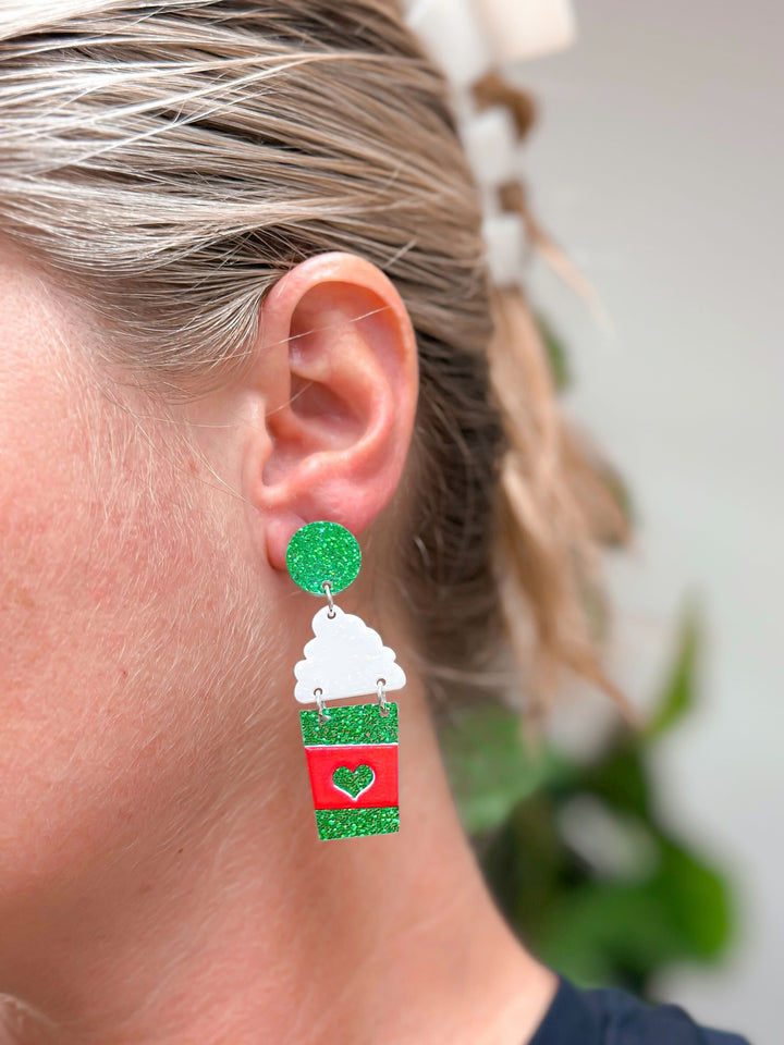 Acrylic Hot Cocoa Dangle Earrings - Green