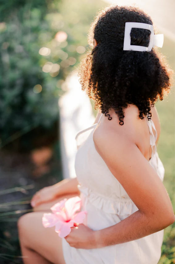 Large Teleties Flat Square Clip - Coconut White