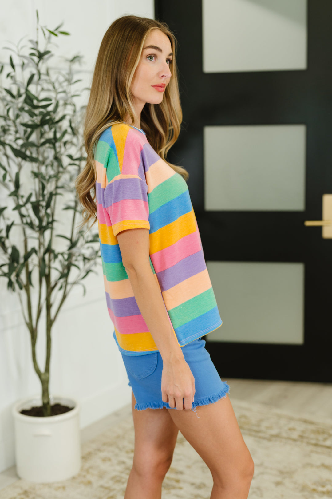 Color Theory Drop Shoulder Top in Blue, Yellow and Pink - 4/16