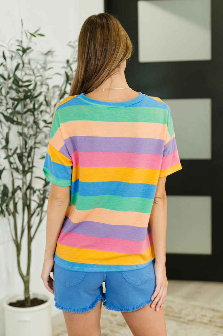 Color Theory Drop Shoulder Top in Blue, Yellow and Pink - 4/16