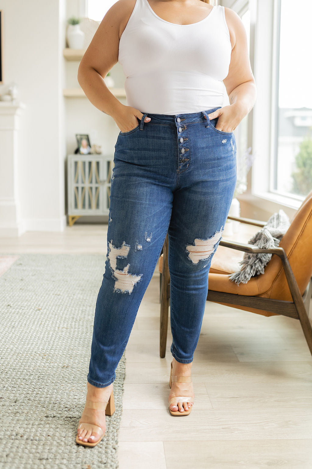 Colt High Rise Button Fly Distressed Boyfriend Jeans by Judy Blue